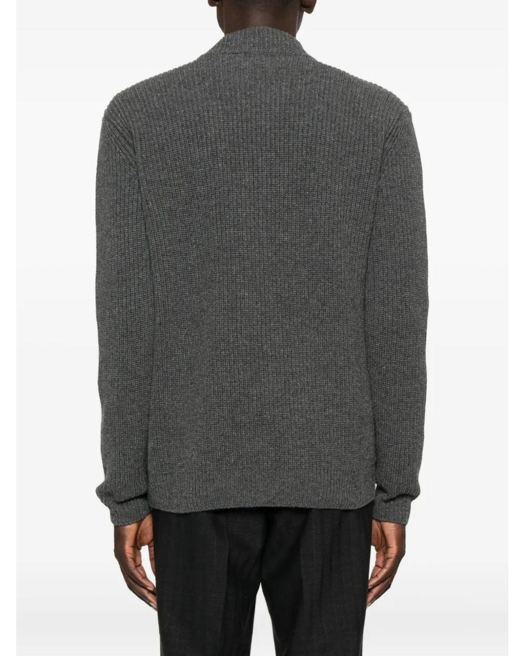 Zanone Gray Ribbed Zip-Up Cardigan for men