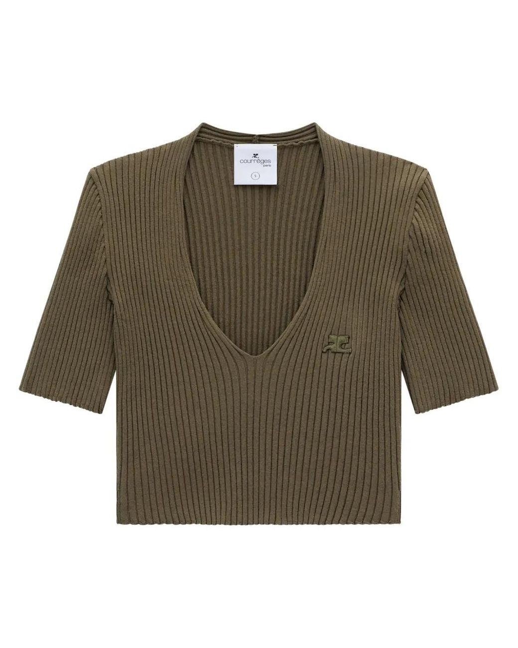 Courreges Geribbelde Top Met V-Hals in het Green