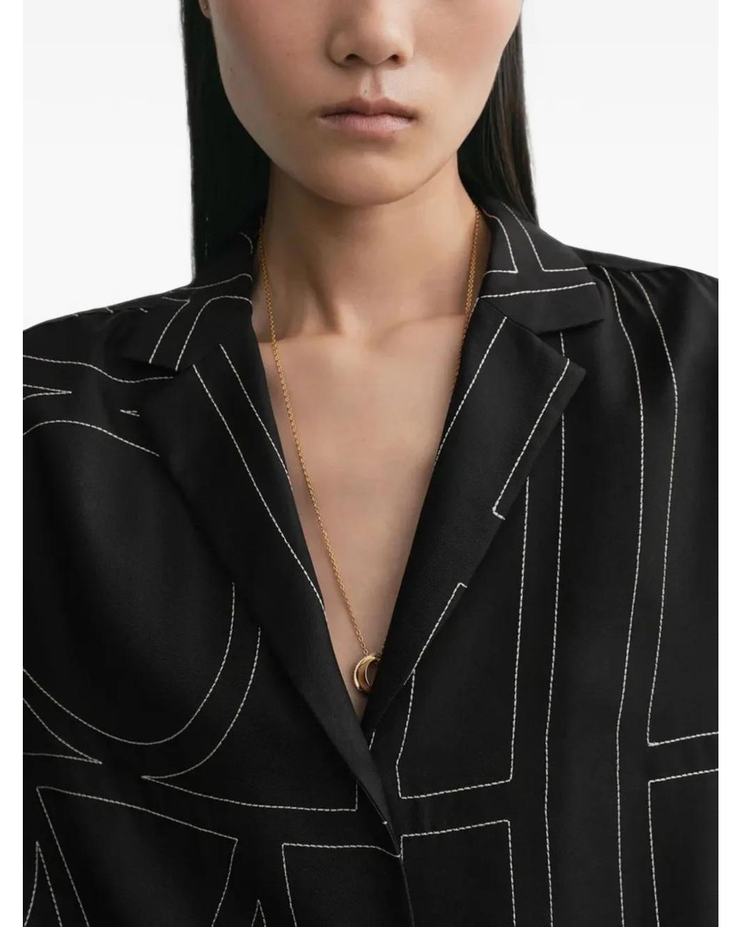 Totême  Black Monogram Silk Pj Top