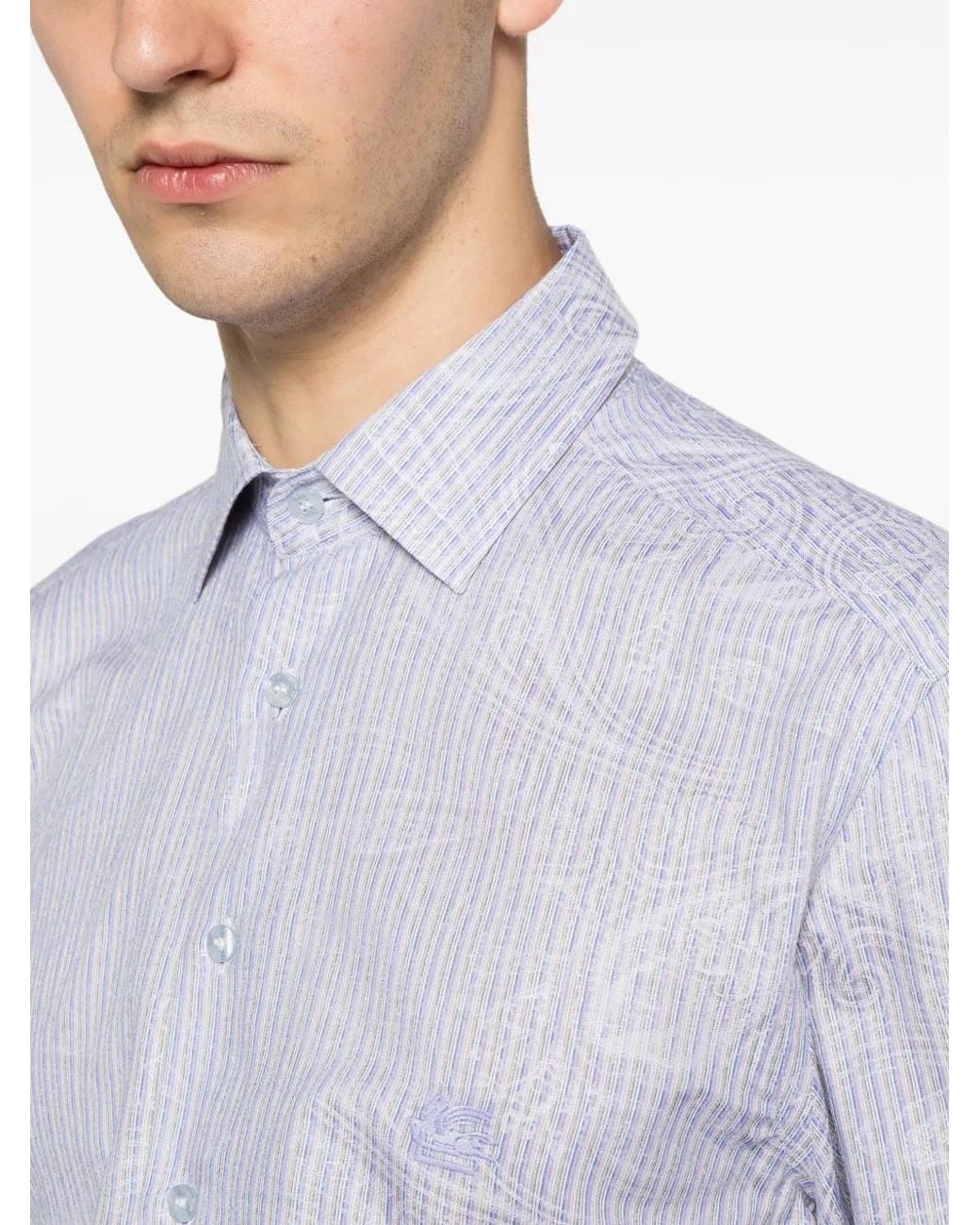 Etro White Striped Shirt With Paisley Print for men