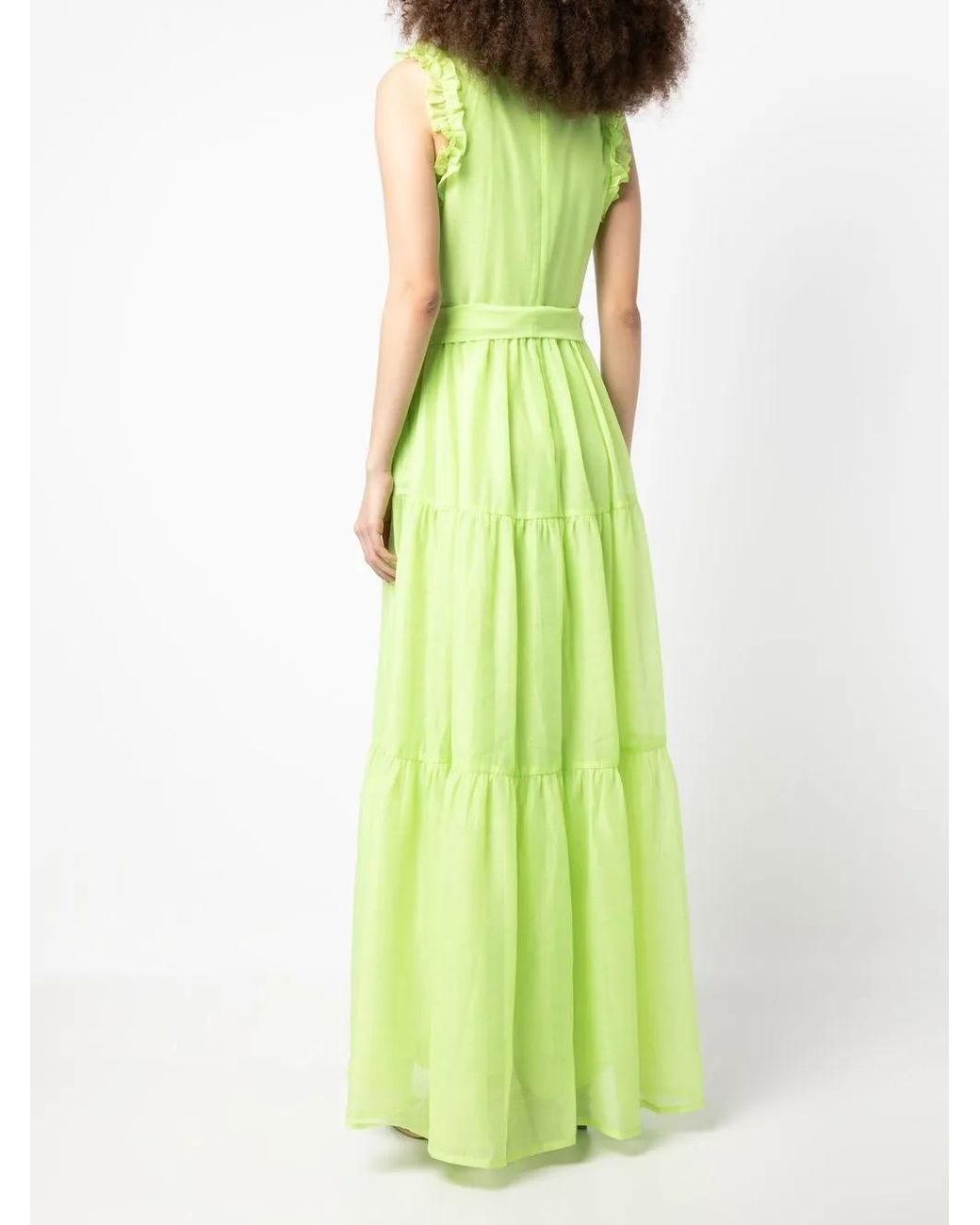 Baruni Yellow Ruffle-Trim Belted Maxi Dress