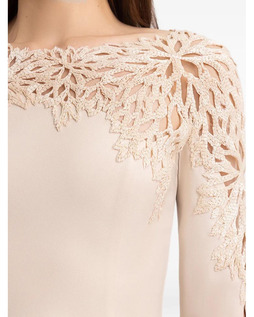 Gemy Maalouf Natural Beaded-Neckline Gown