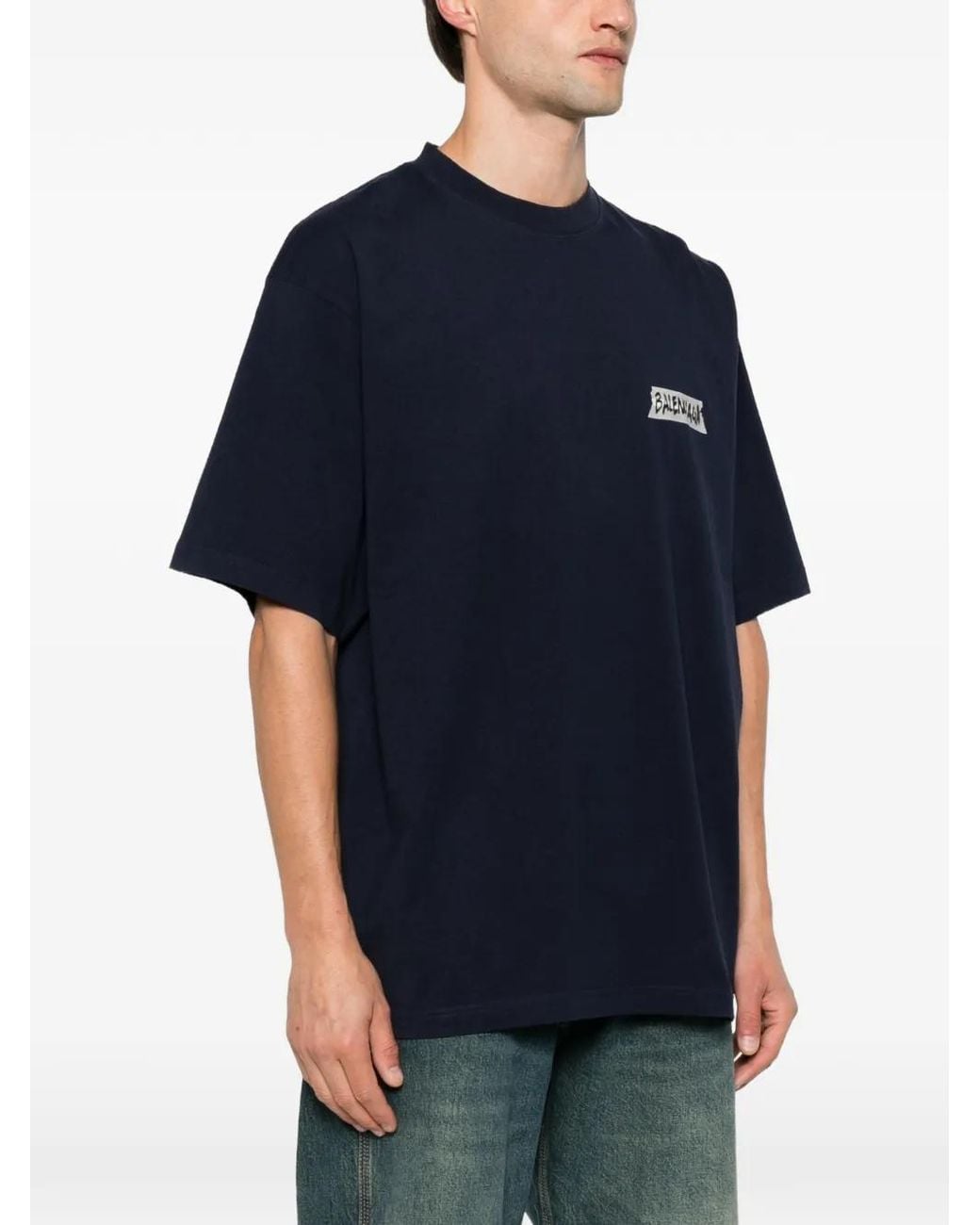Balenciaga Blue T-Shirt En Coton À Logo Imprimé for men