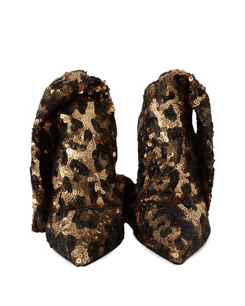 Dolce & Gabbana Brown Leopard-Print Sequin-Embellished Ankle Boots