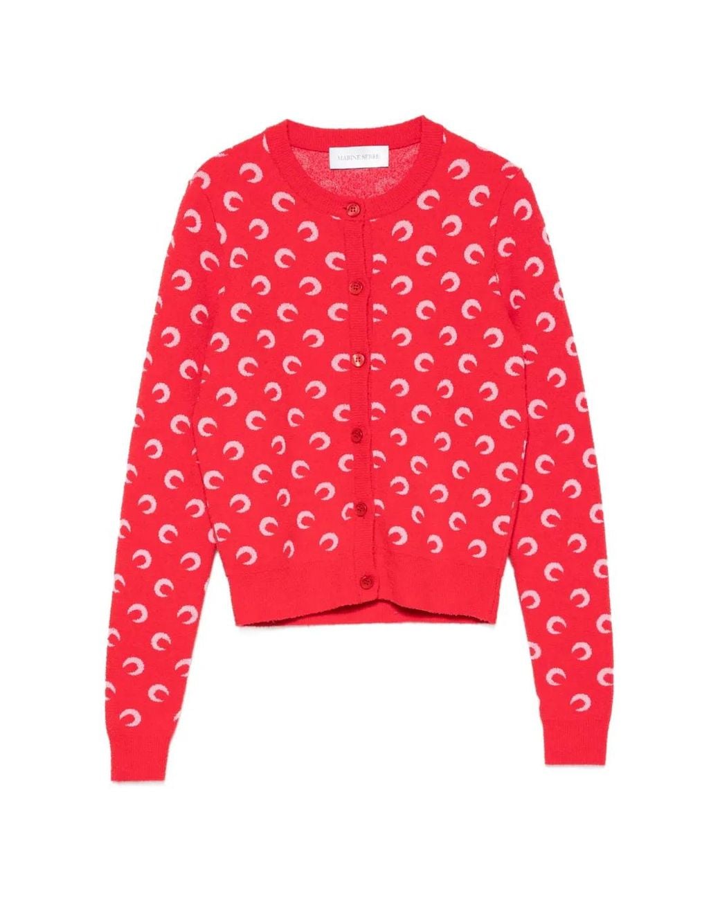 MARINE SERRE Red Moon Jacquard Bouclette Ls Cardigan Organic Cotton