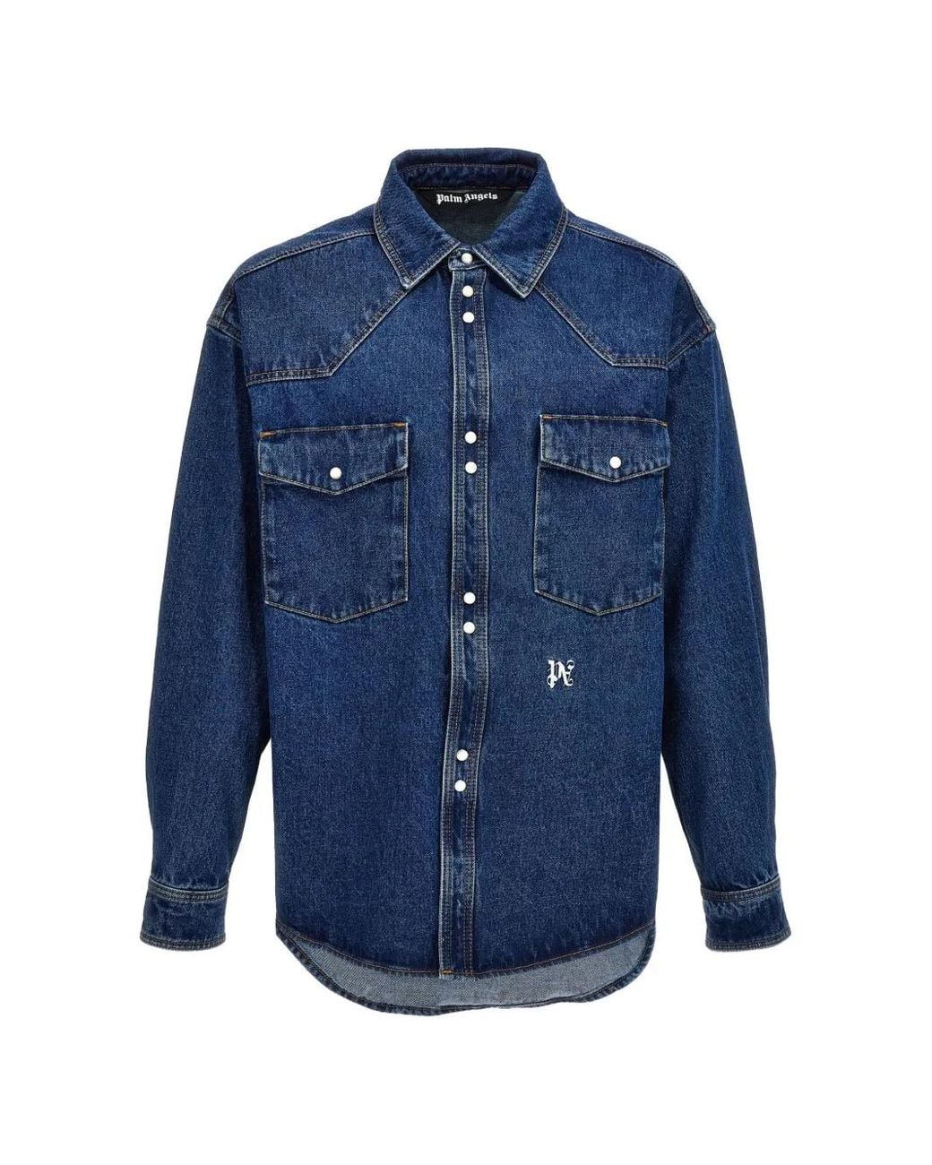 Palm Angels Blue Western-Yoke Logo-Embroidered Denim Jacket for men