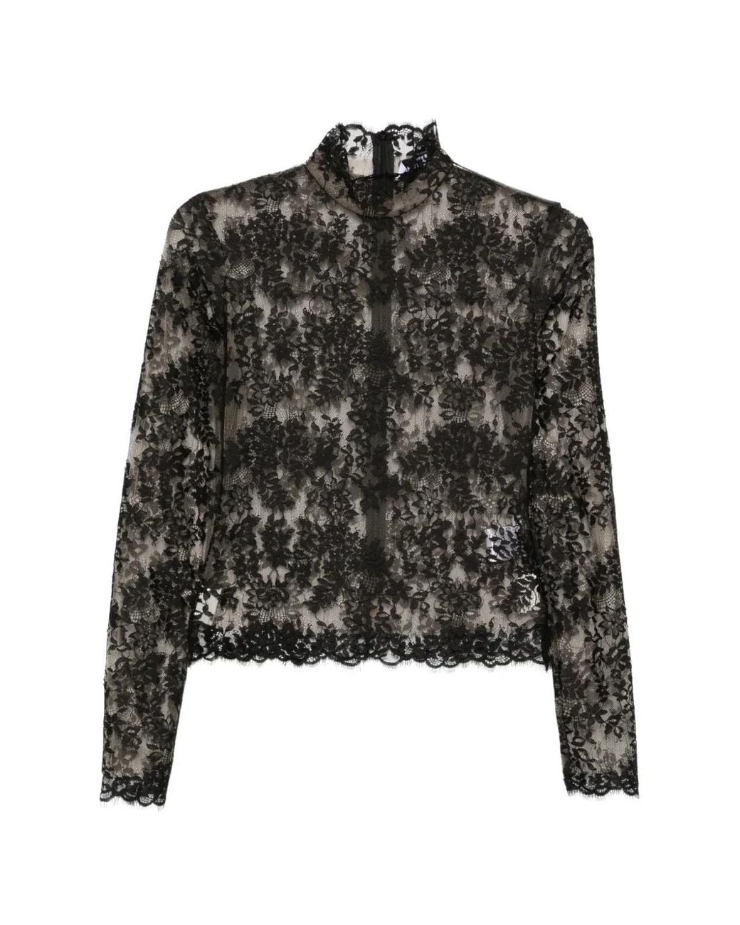 Franchise Black Paulina Floral-Lace High-Neck Top