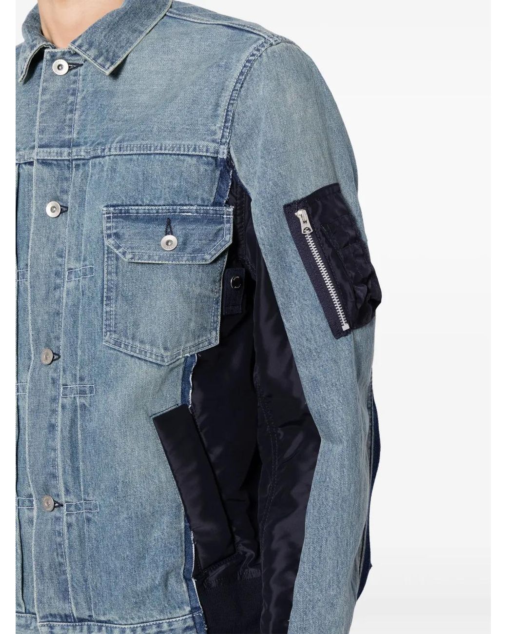 Sacai Blue Panelled Denim Jacket for men