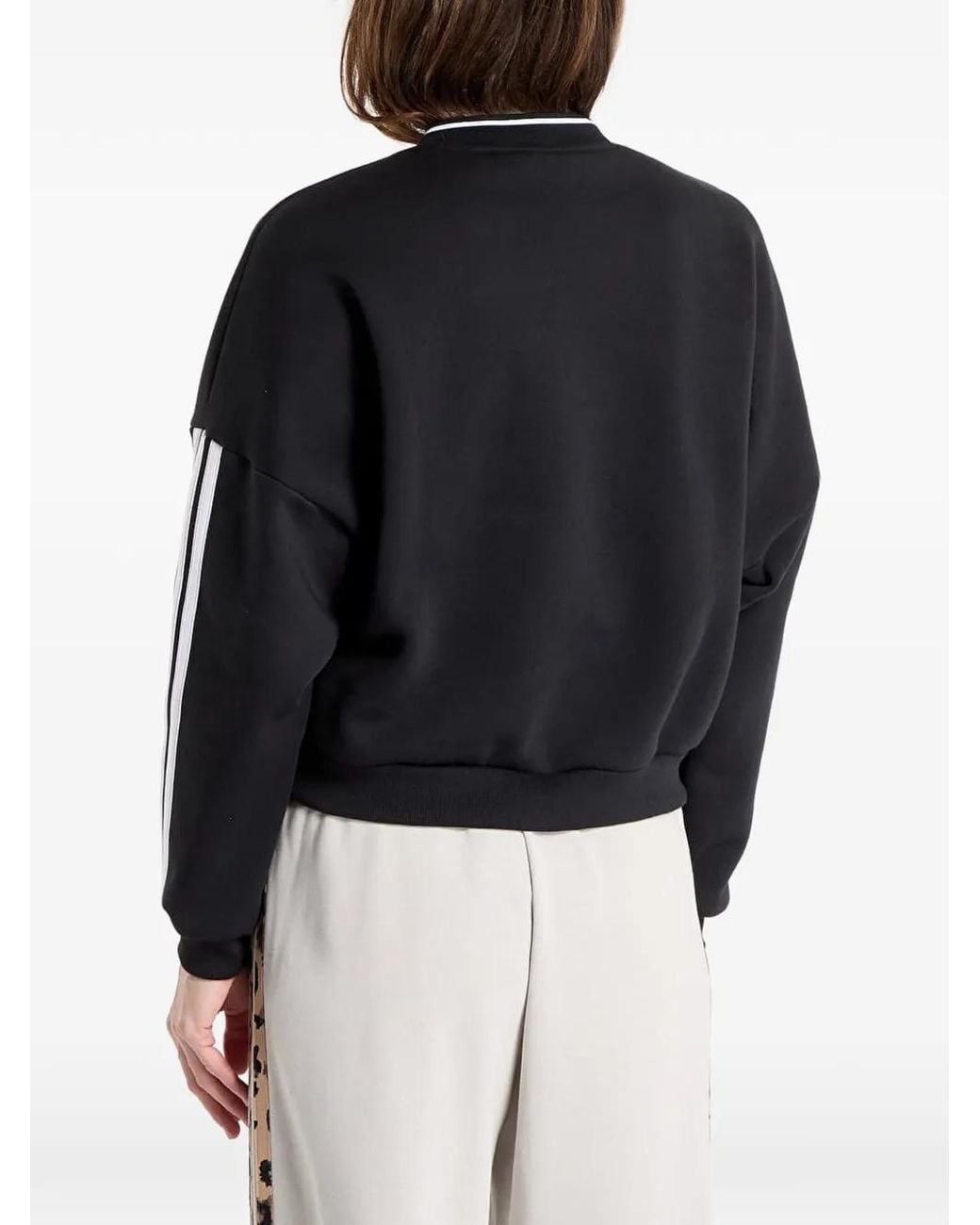 Adidas Black Logo-Print Side-Stripe Sweatshirt