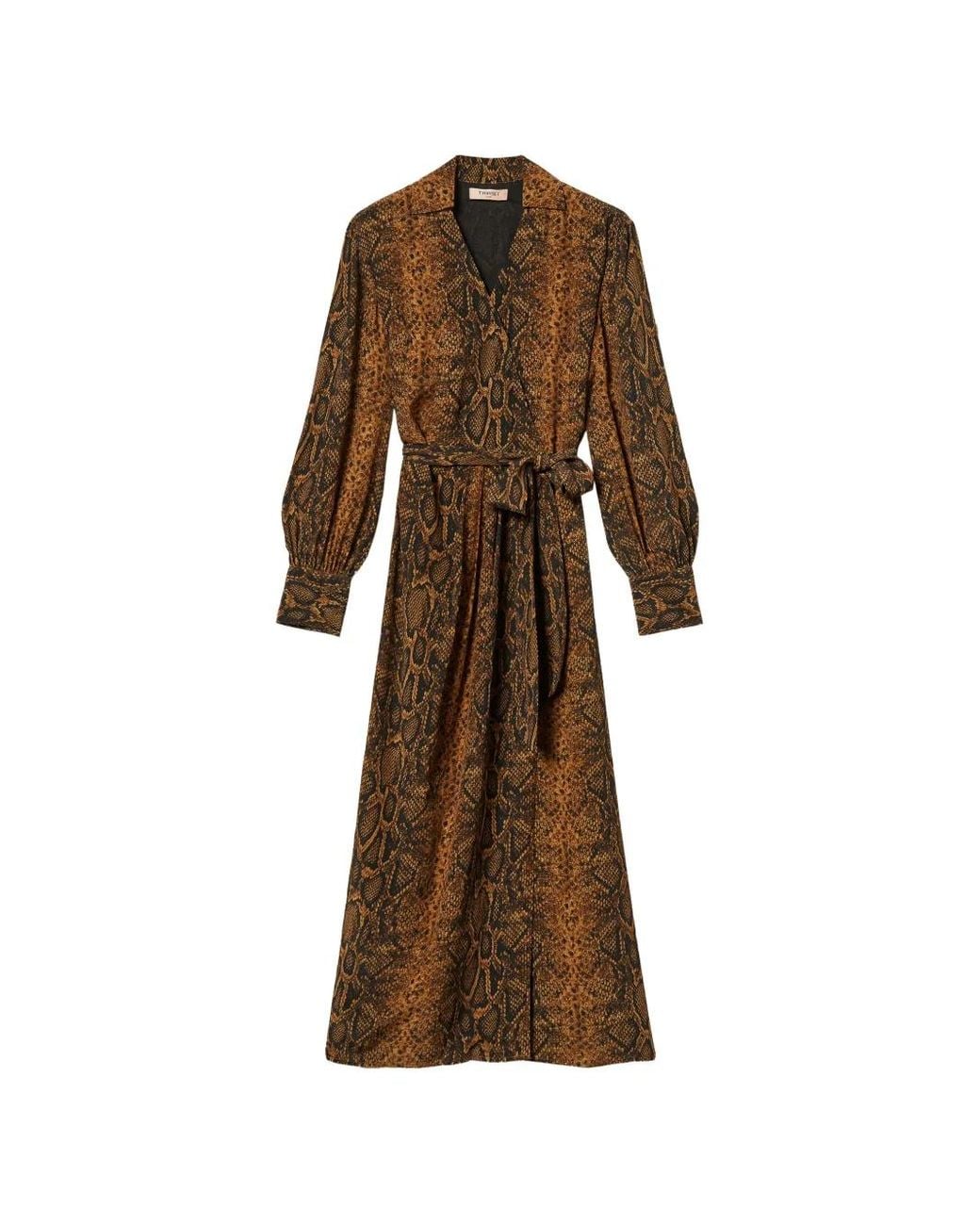 Twinset Brown Robe Longue À Imprimé Peau De Python