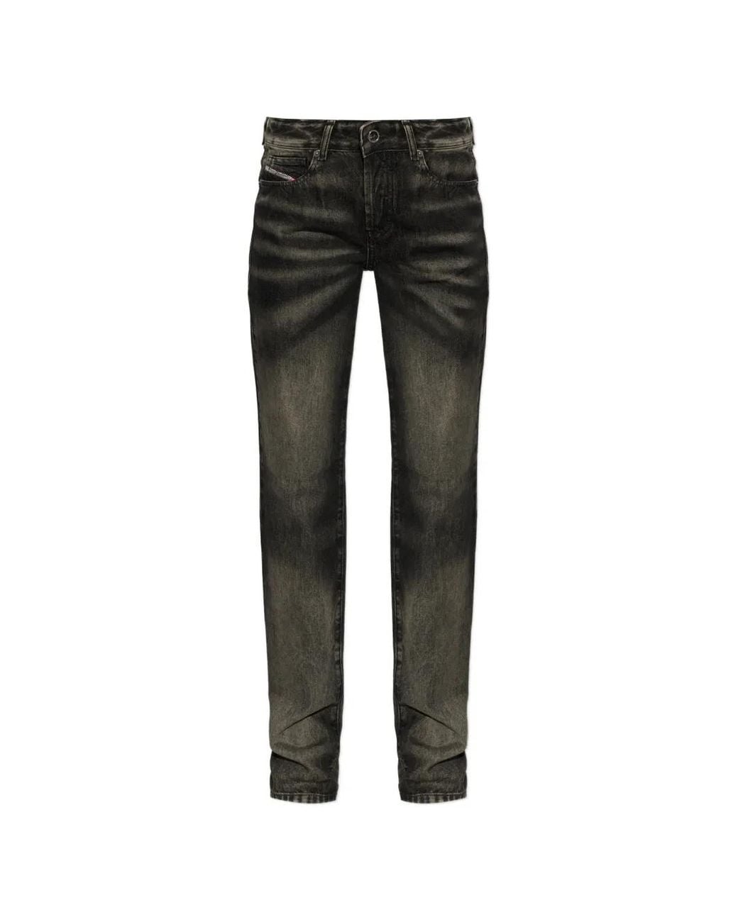 DIESEL Black Washed Straight-Leg Jeans
