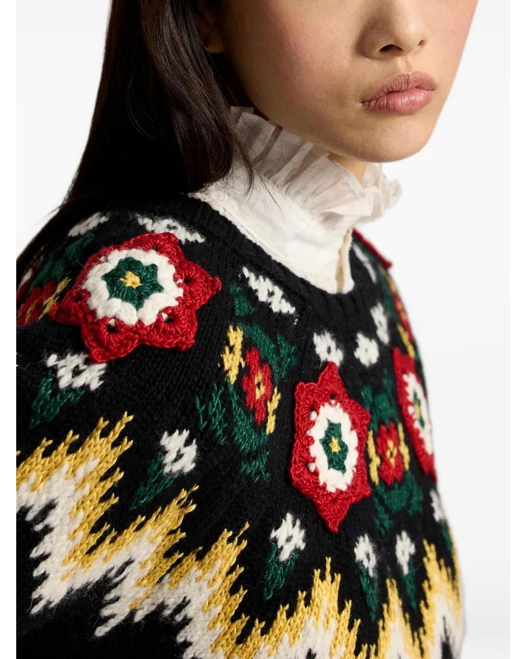 Polo Ralph Lauren Black Floral-Yoke Sweater