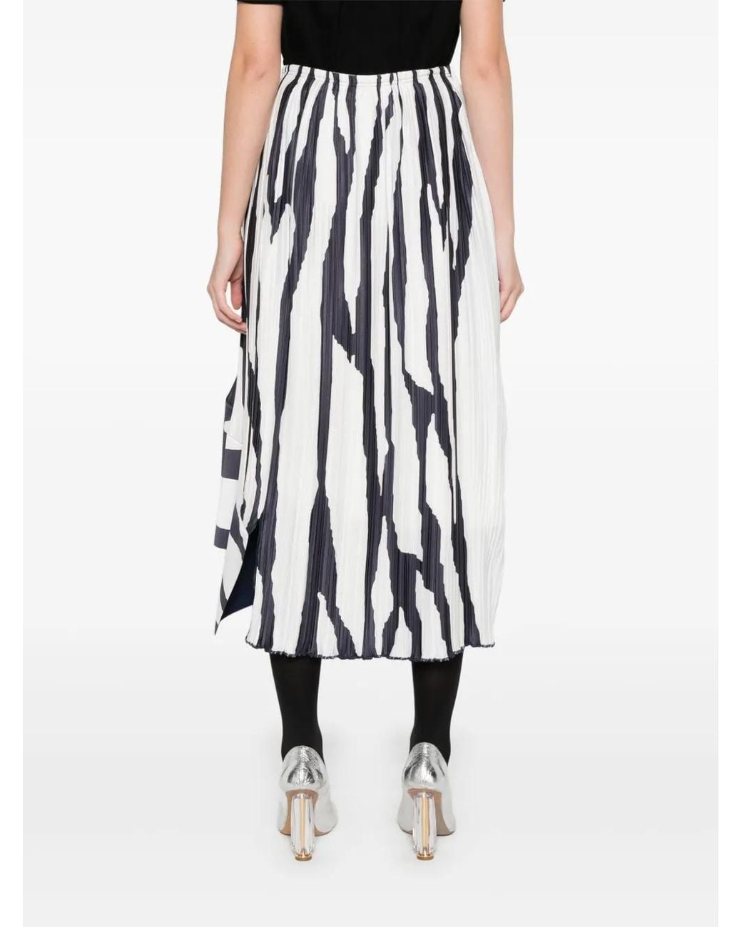Lanvin White Zebra-Print Pleated Midi Skirt