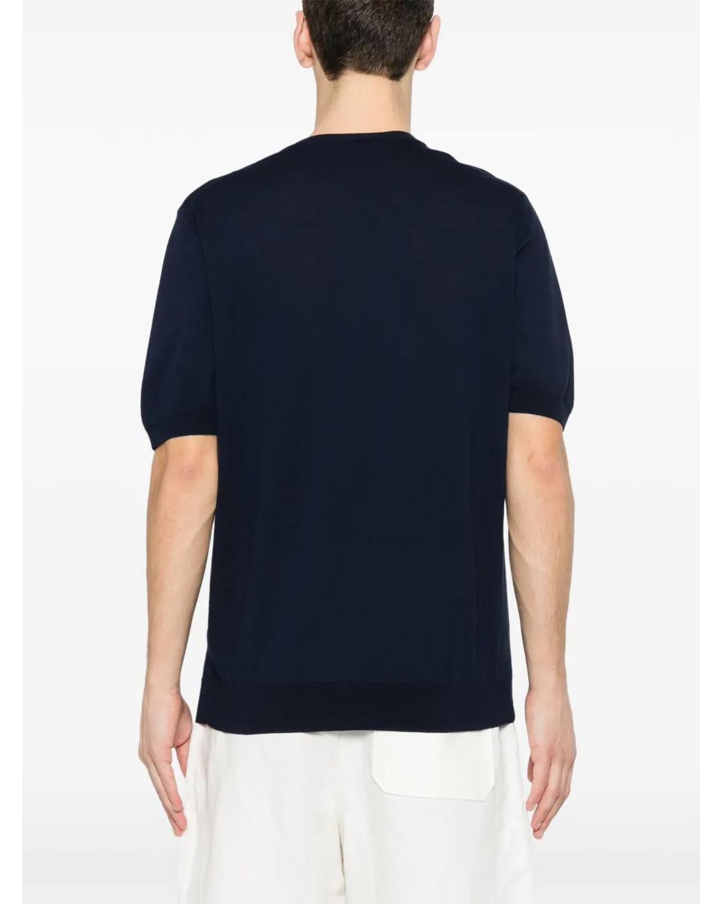 Tagliatore Blue Short-Sleeved Sweater With Ribbed Edges For for men