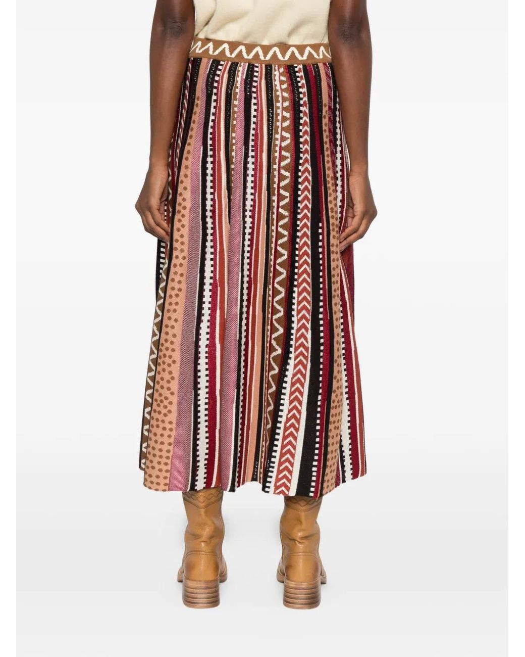 Cecilia Prado Red Carla Geometric-Pattern Knit Midi Skirt