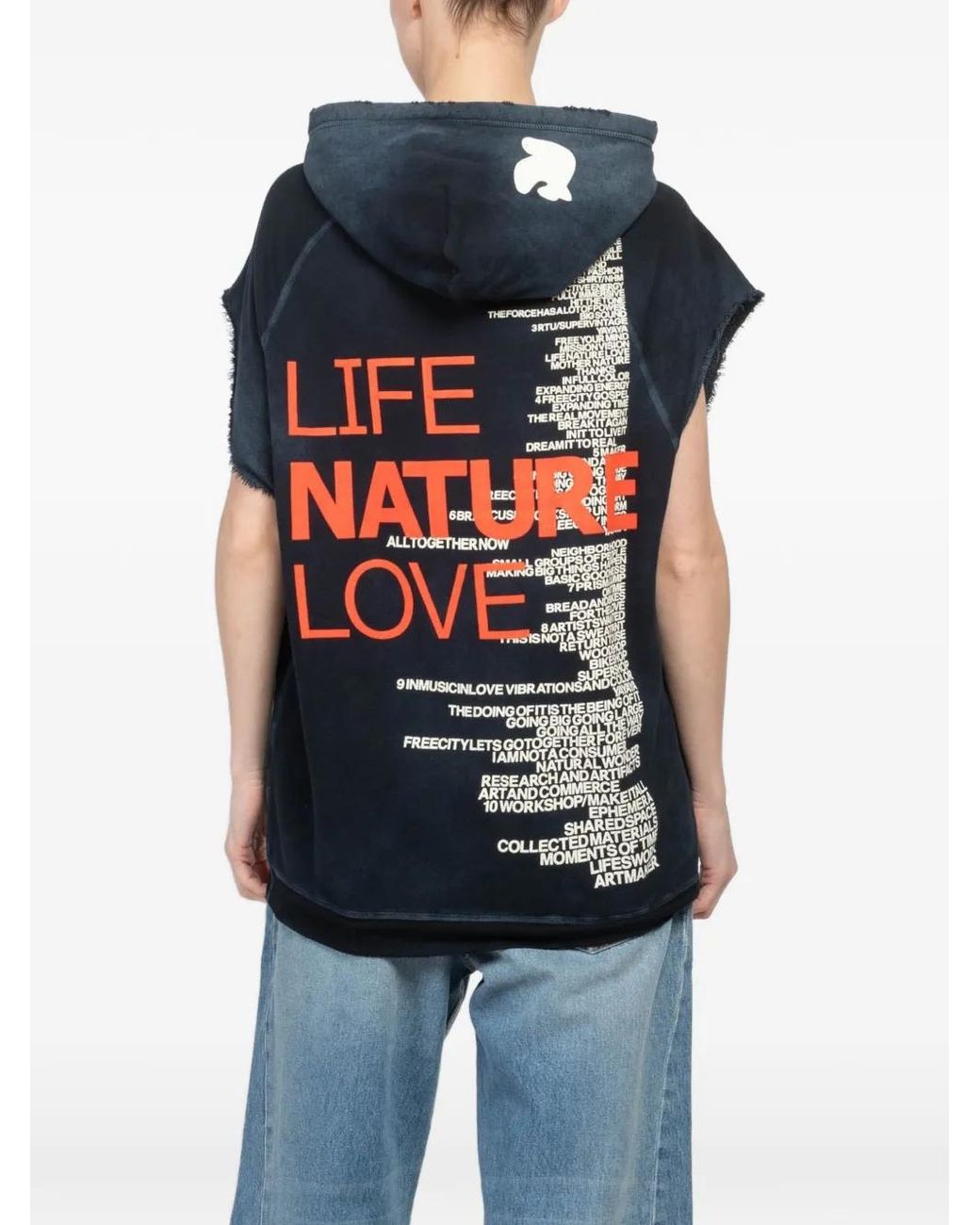 Freecity Blue Cutoff Superyumm Frayed Hooded Hoodie