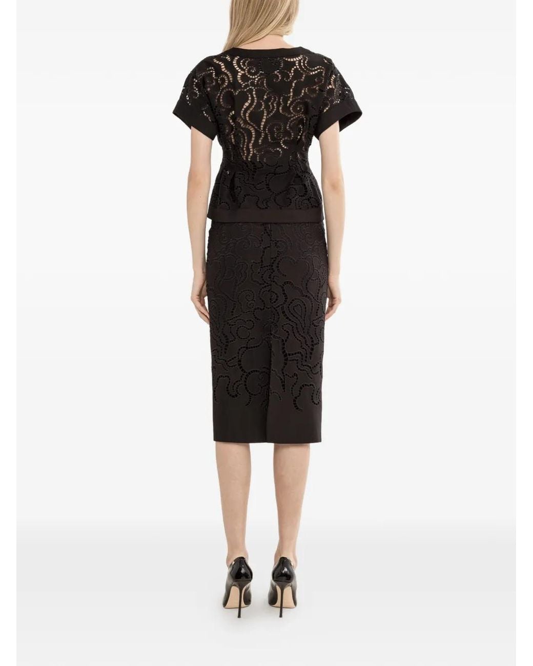 Nissa Black Embroidered Midi Skirt