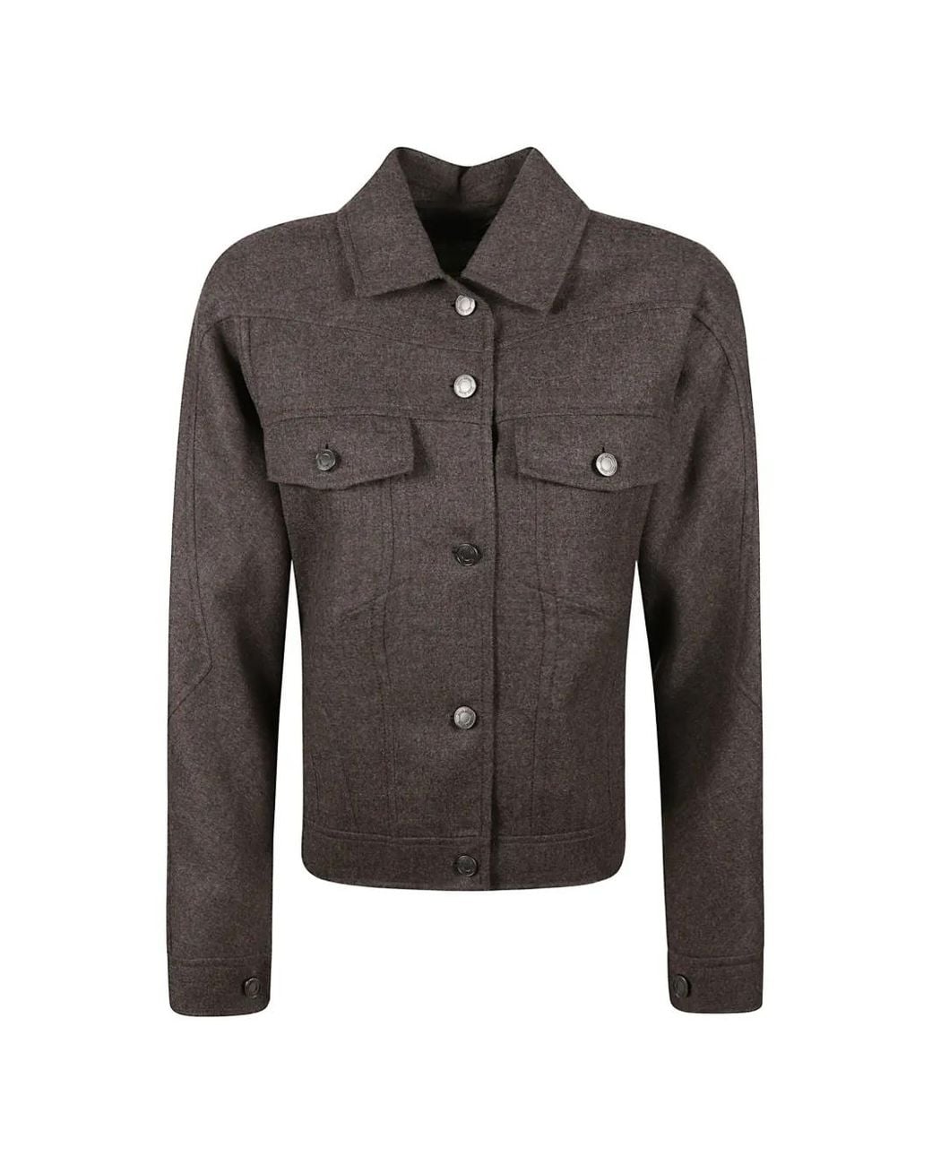 Max Mara Gray Button-Up Shirt Bomber Jacket