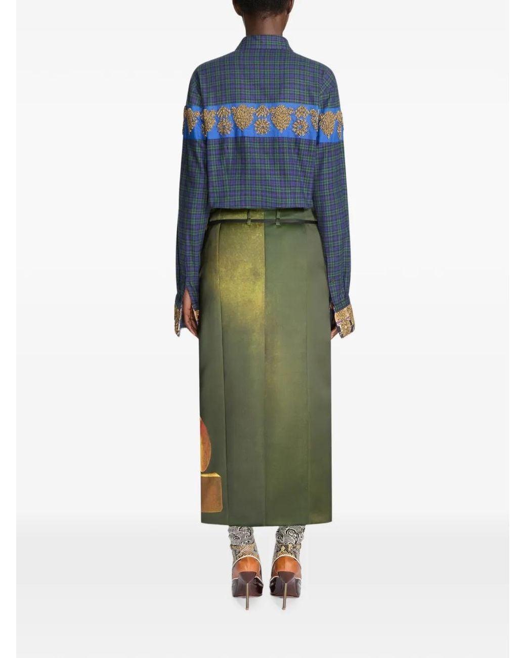 Dries Van Noten Blue Embroidered Cotton Flannel Shirt