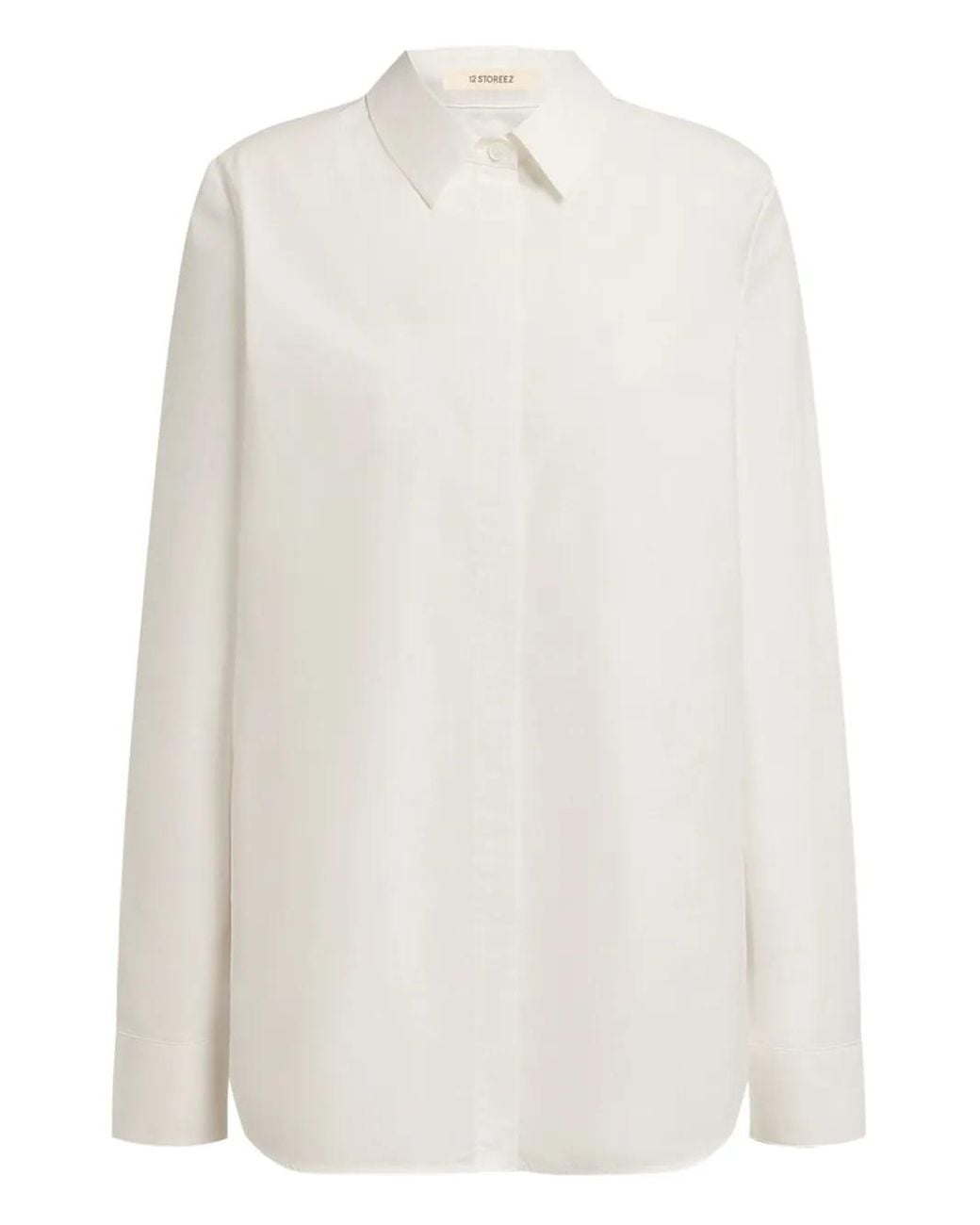 12 STOREEZ White Concealed-Front Cotton Shirt