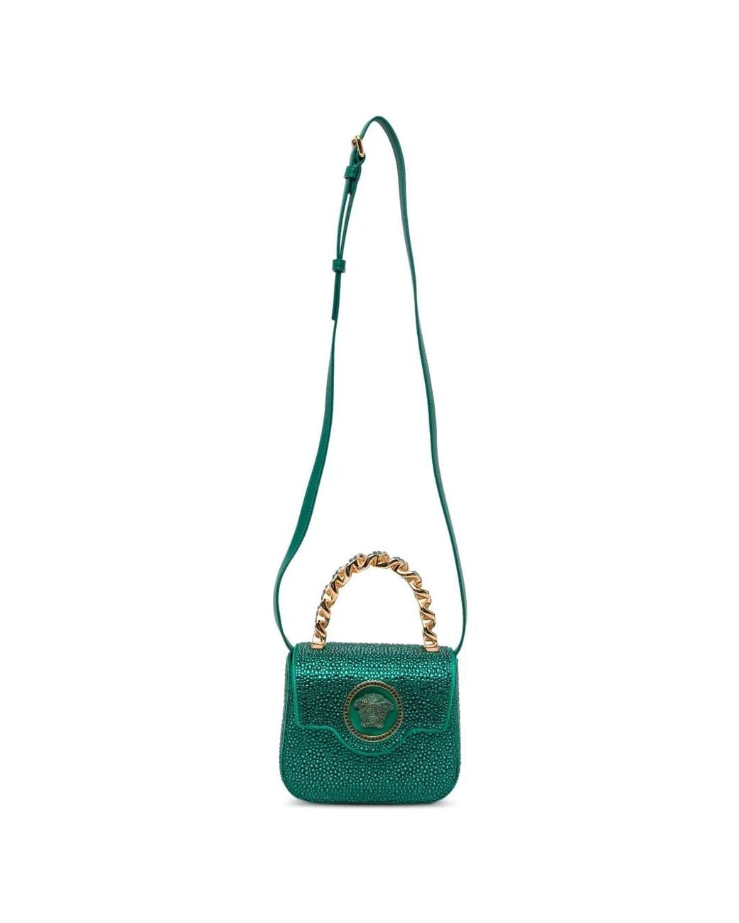 Versace Blue La Medusa Embellished Satin Mini Bag