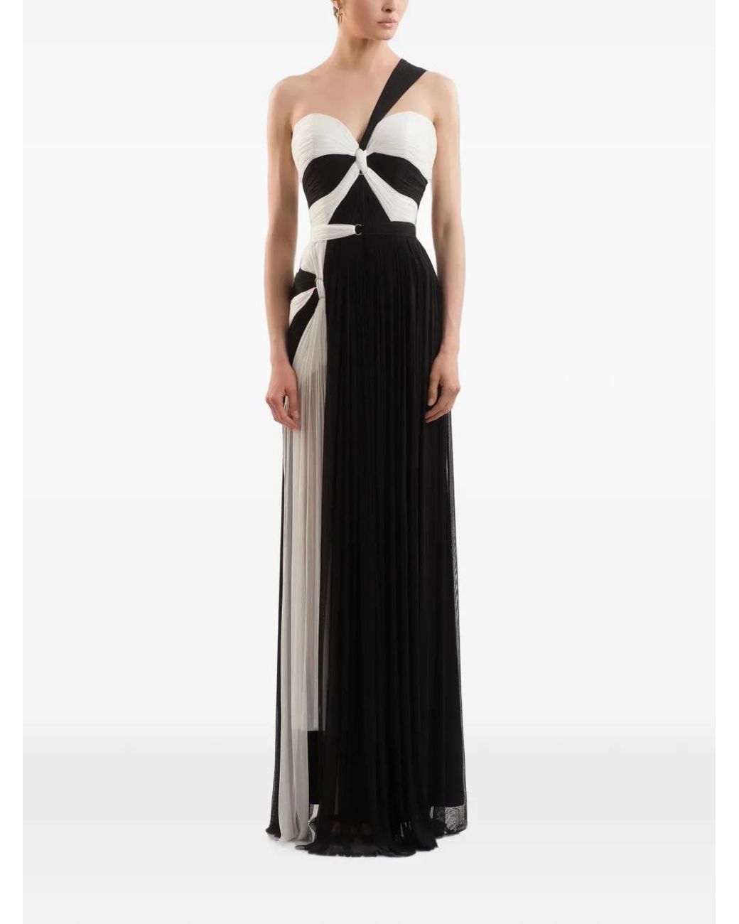 IMROSKA Black One-Shoulder Pleated Maxi Dress