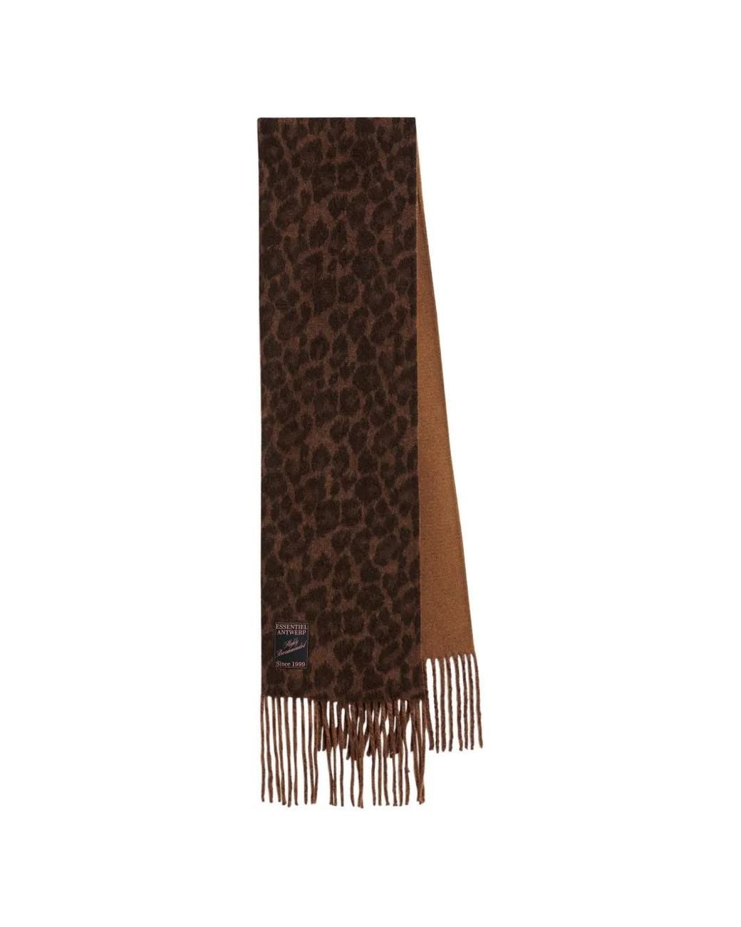 Essentiel Antwerp Brown Leopard-Print Fringed Scarf