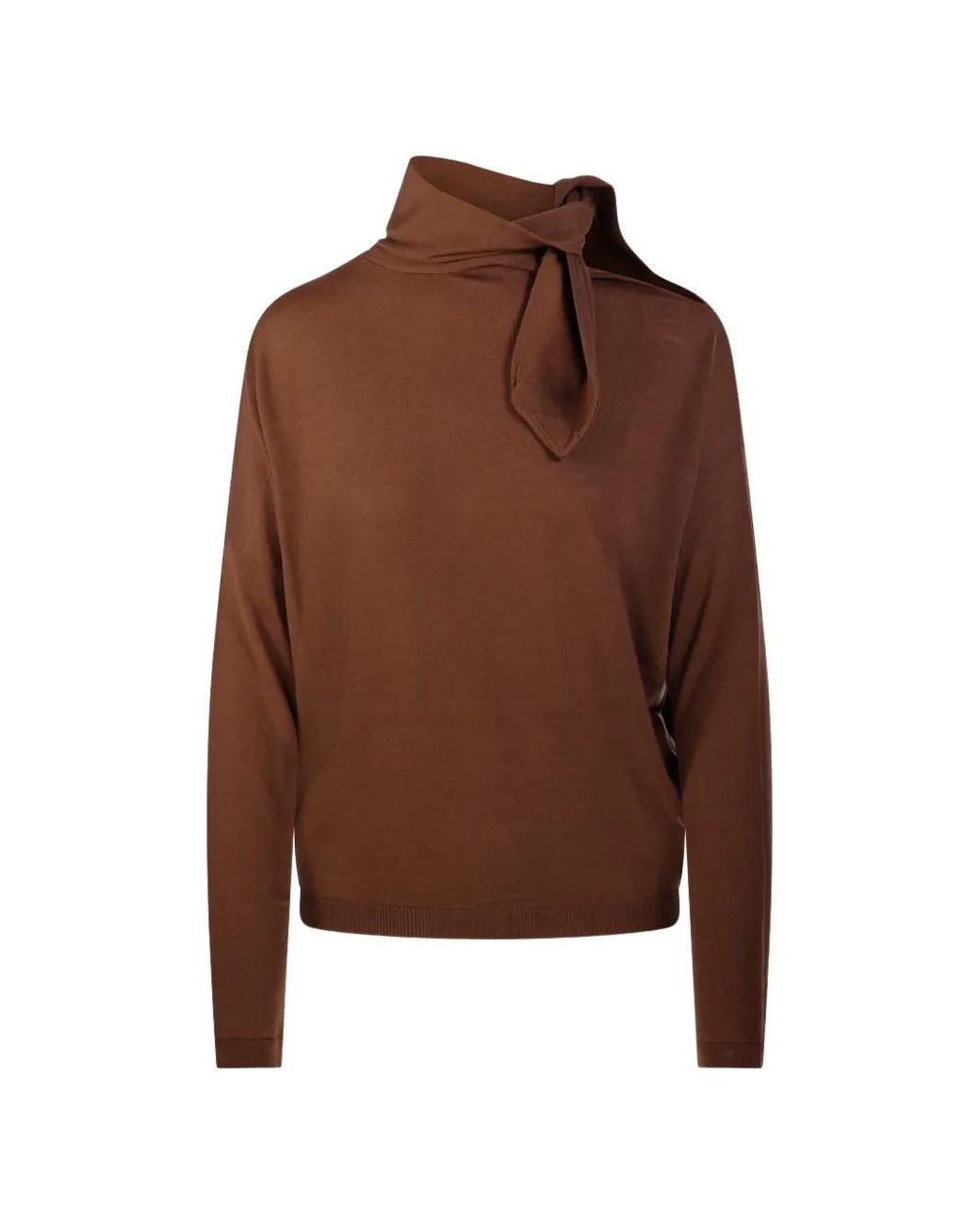 Nude Brown Tie-Neck Cut-Out Sweater