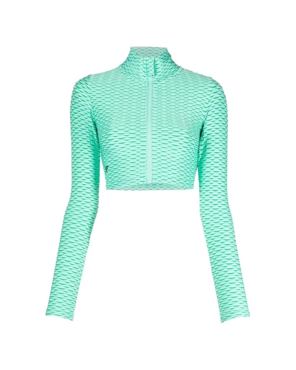 Tessitura Body Couture Green 3D Texture Zip-Up Cropped Track Jacket