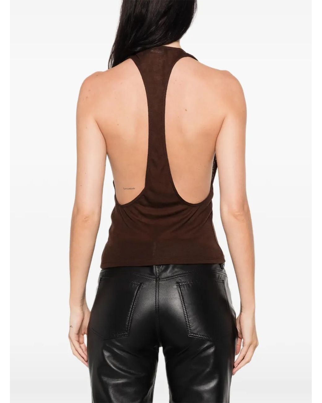 EB DENIM Brown Valley Sheer Racer Tank Top