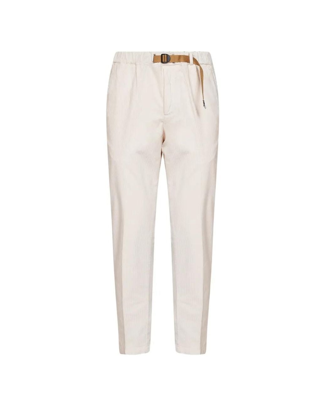 White Sand White Belted Corduroy Trousers for men
