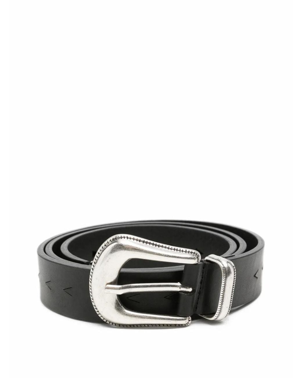 A Kind Of Guise Black Seta Engraved-Buckle Leather Belt for men