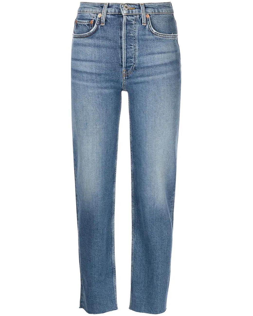 Re/done Blue Stobe Pipe High-Rise Straight Jeans