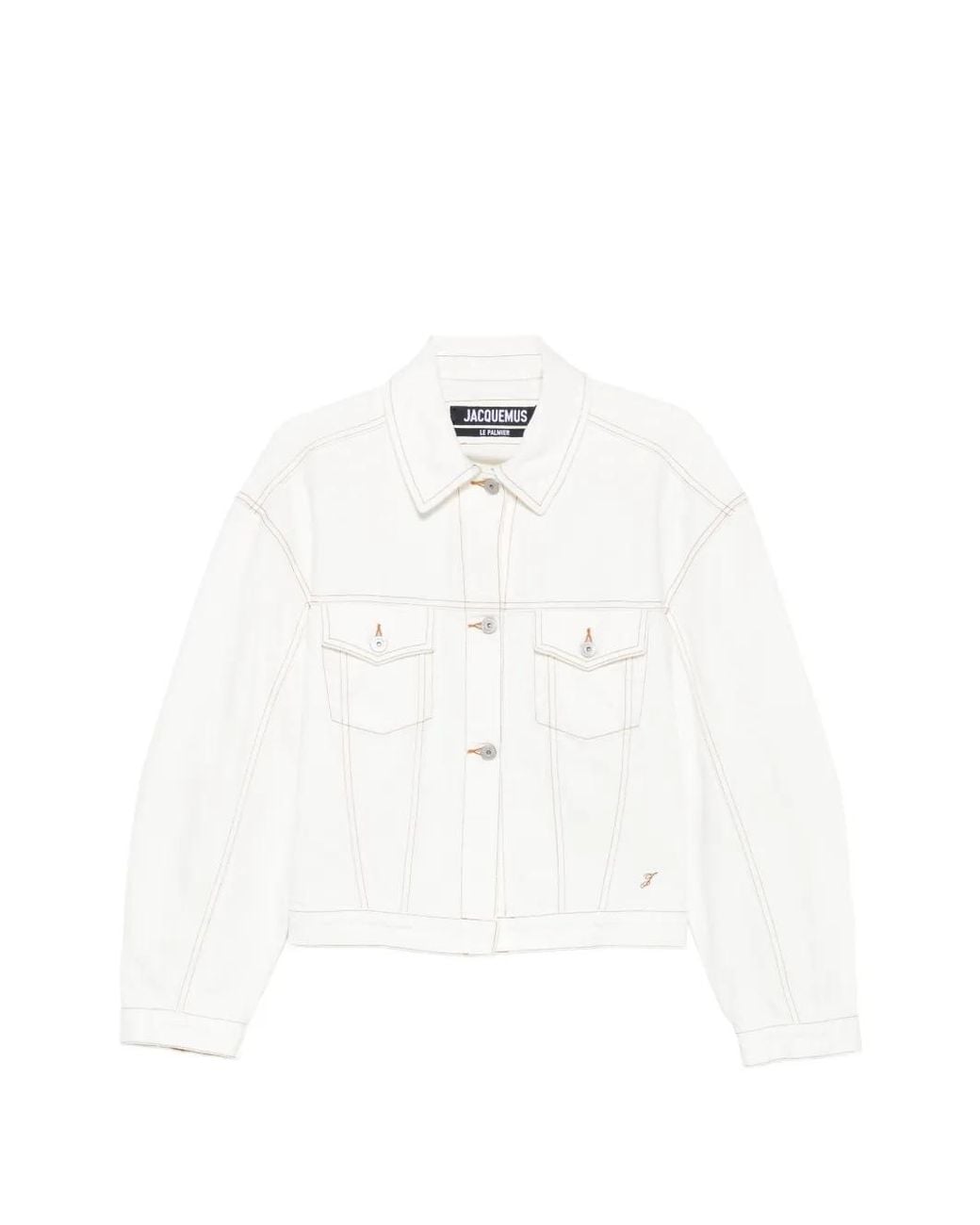 Jacquemus White Veste En Jean À Coutures Contrastantes