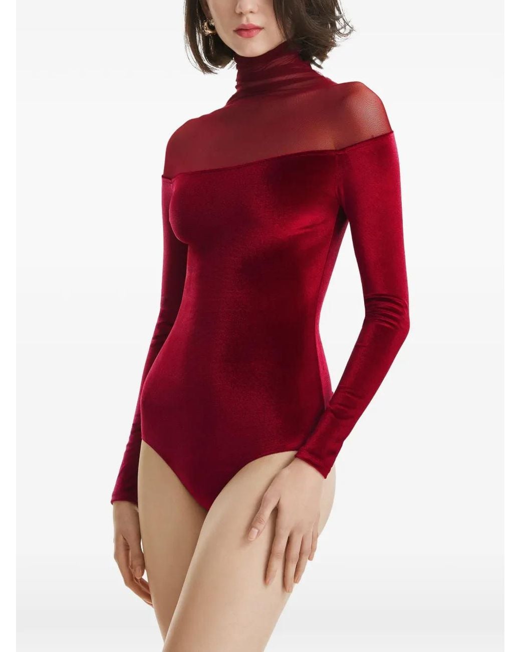 2310 STUDIO Red Mesh Velvet Bodysuit