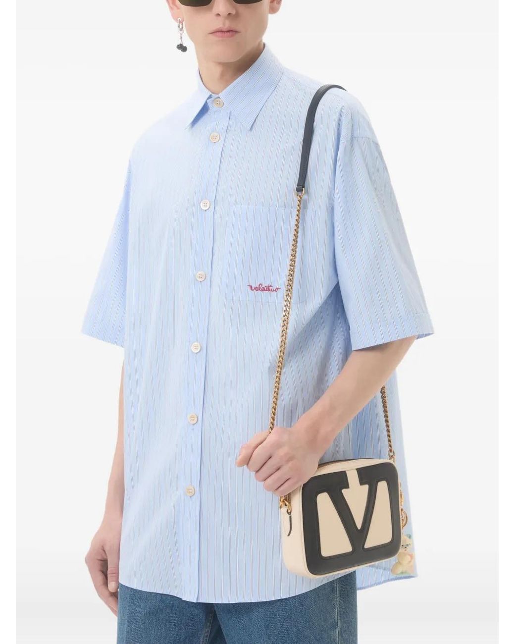 Valentino Garavani Blue Embroidered Cotton Shirt for men