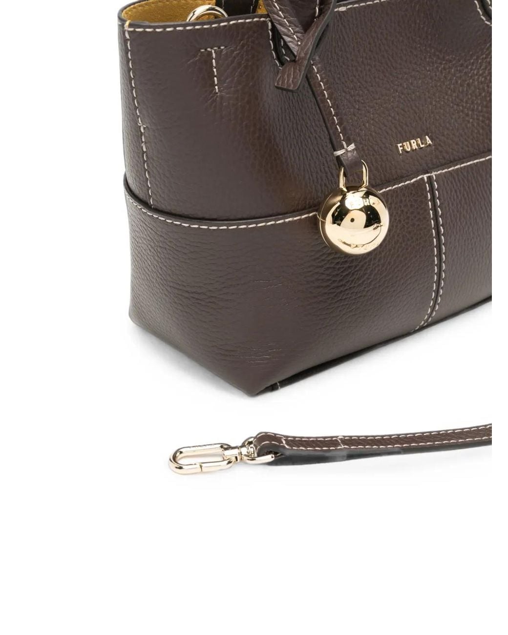 Furla Brown Contrast-Stitch Pebbled-Leather Mini Tote Bag
