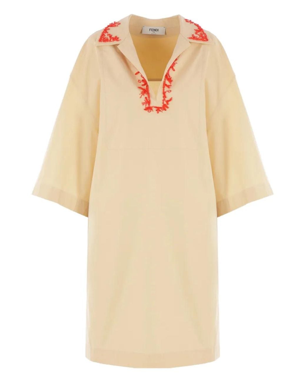 Fendi White Bead-Embroidered Cotton Dress