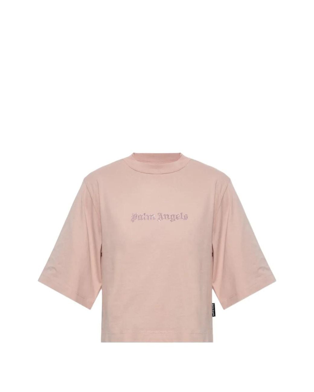 Palm Angels Pink Rhinestone-Logo Cropped T-Shirt