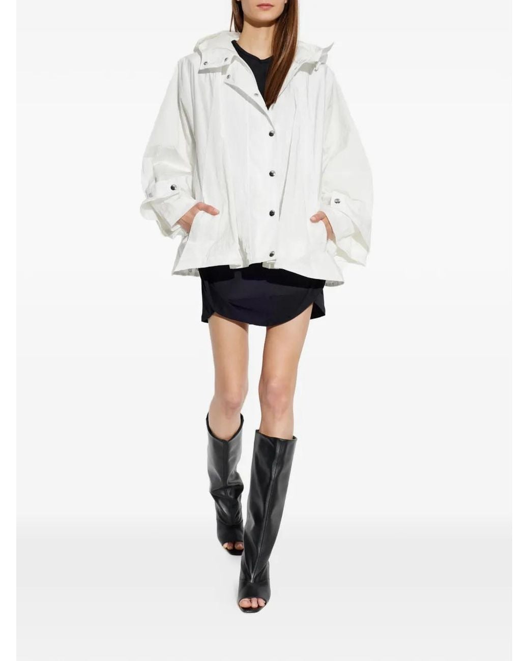 IRO White Hooded Snap-Button Jacket