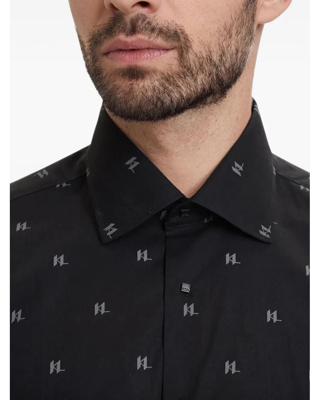 Karl Lagerfeld Black Logo-Monogram Shirt for men