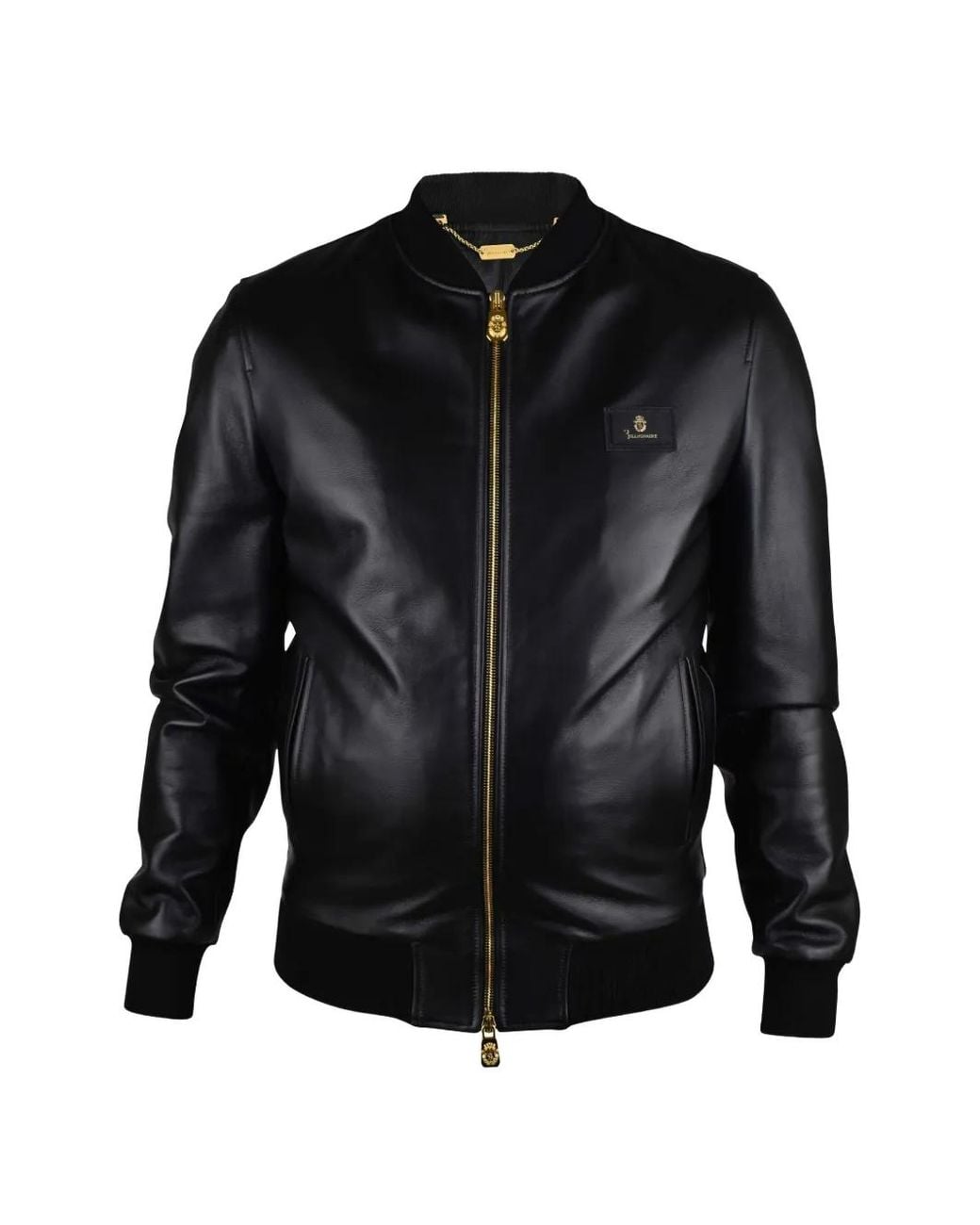 Billionaire Black Logo-Patch Leather Jacket for men