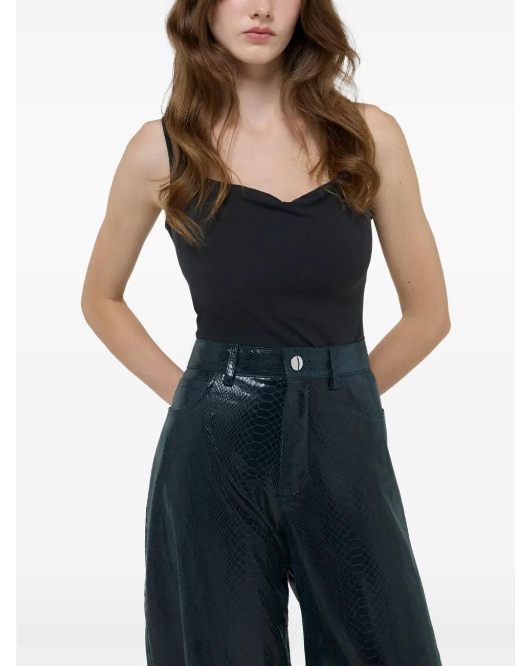 DUCIE Black Billie Python-Embossed Leather Trousers