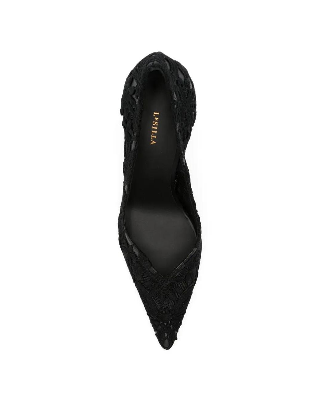 Le Silla Black Lace Pointed Heeled Pumps