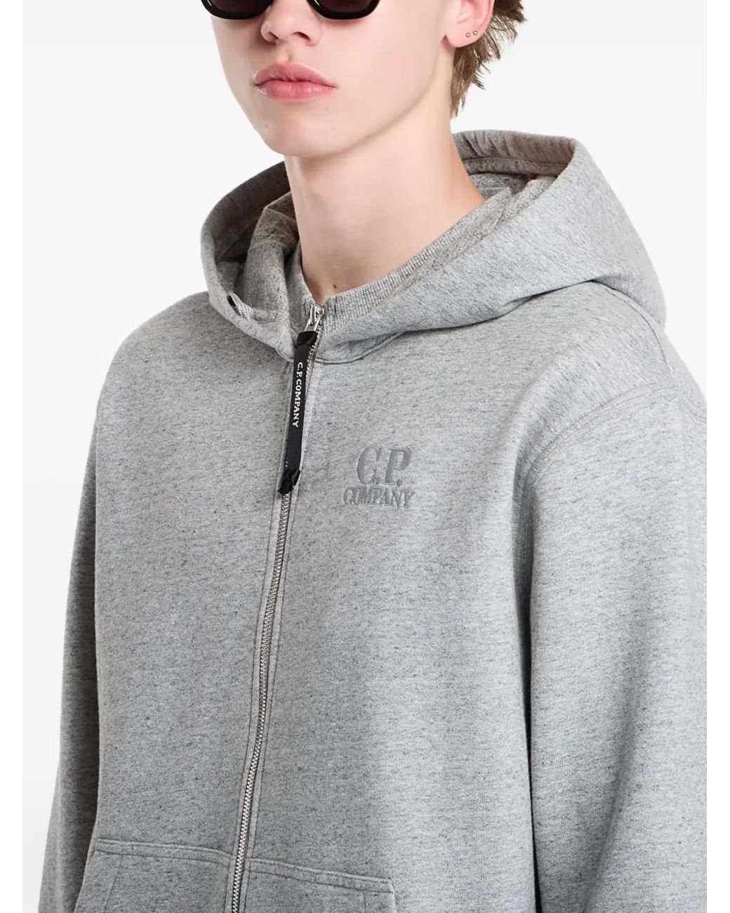 C P Company Gray Diagonal Raised Hooded Sweatshirt for men