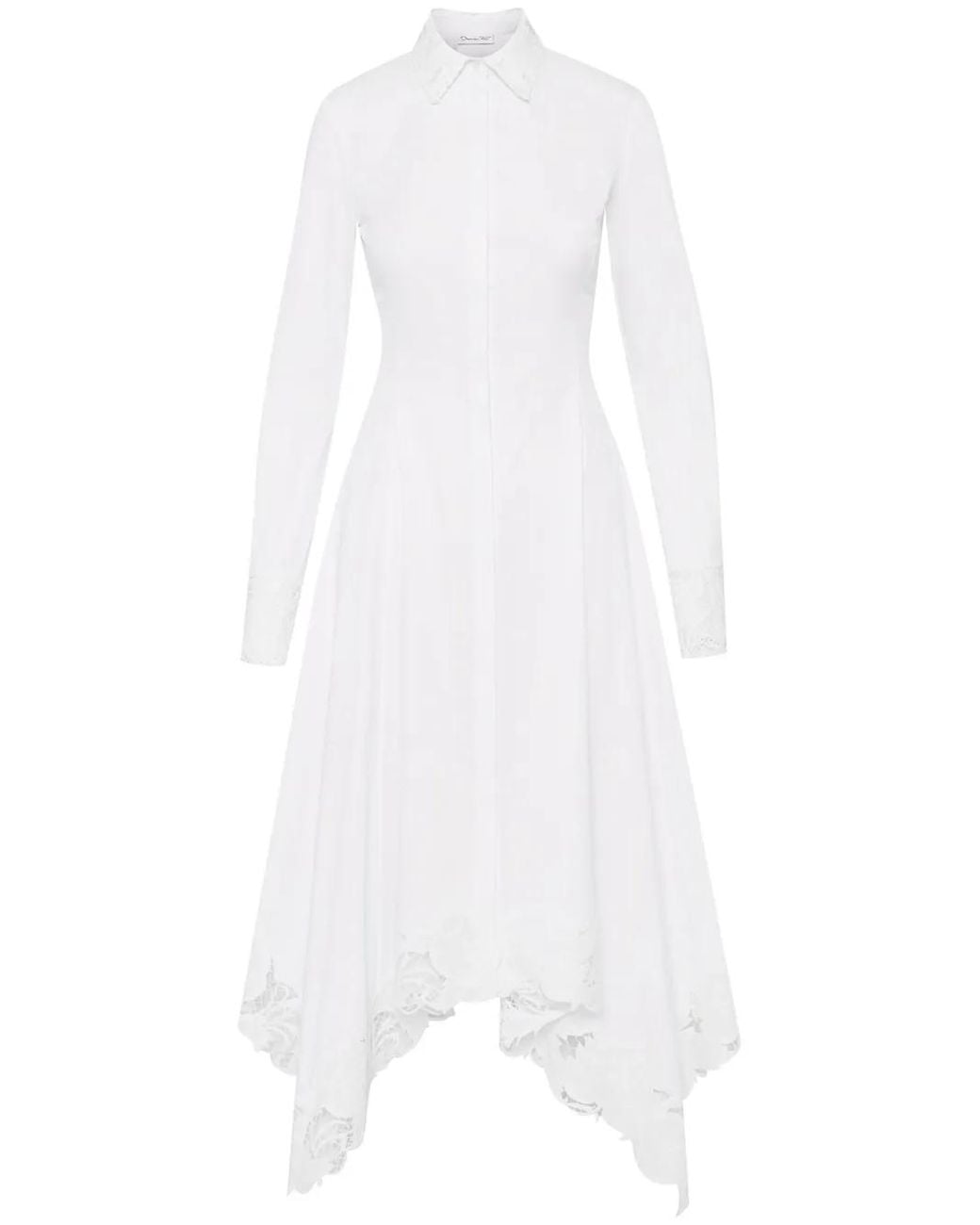 Oscar de la Renta White Floral Guipure Handkerchief Dress