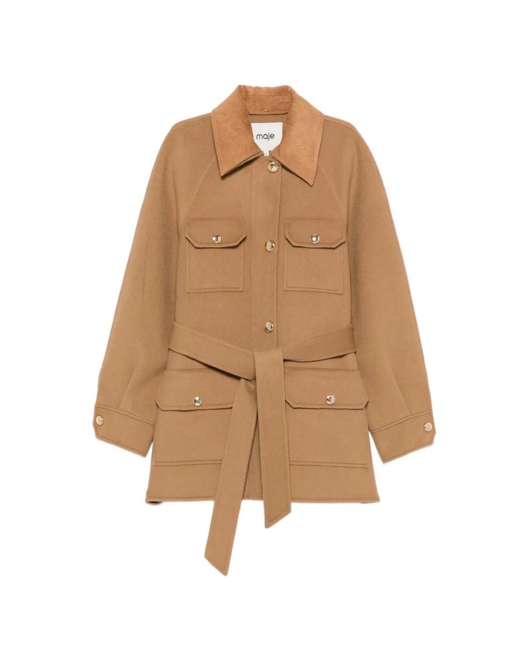 Maje Natural Belted Button-Front Wool Coat