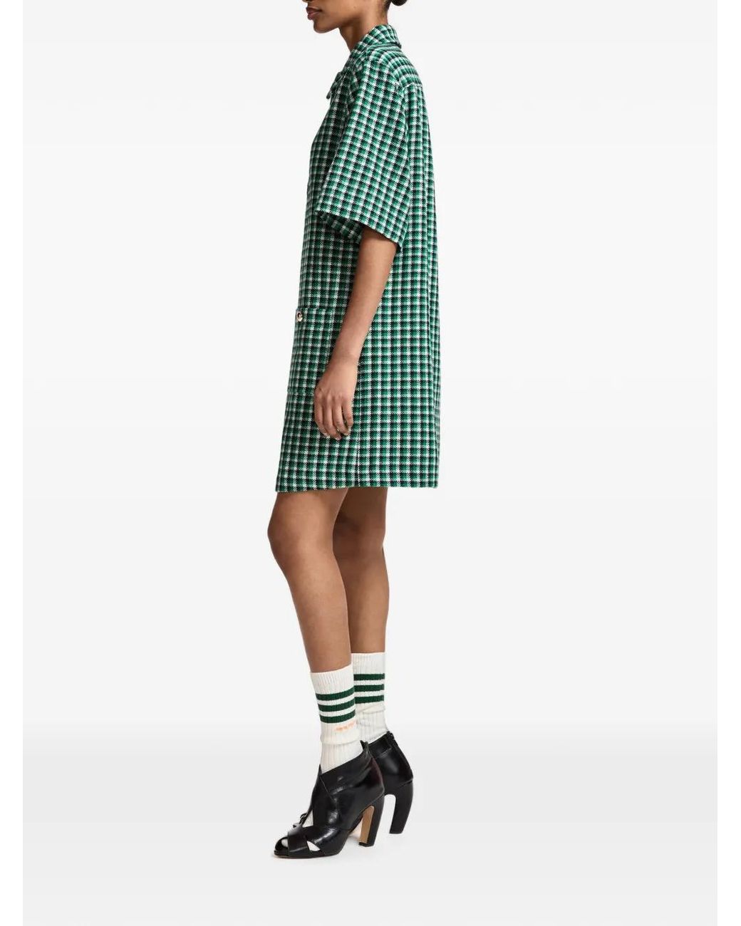 Essentiel Antwerp Green Checked A-Line Mini Dress