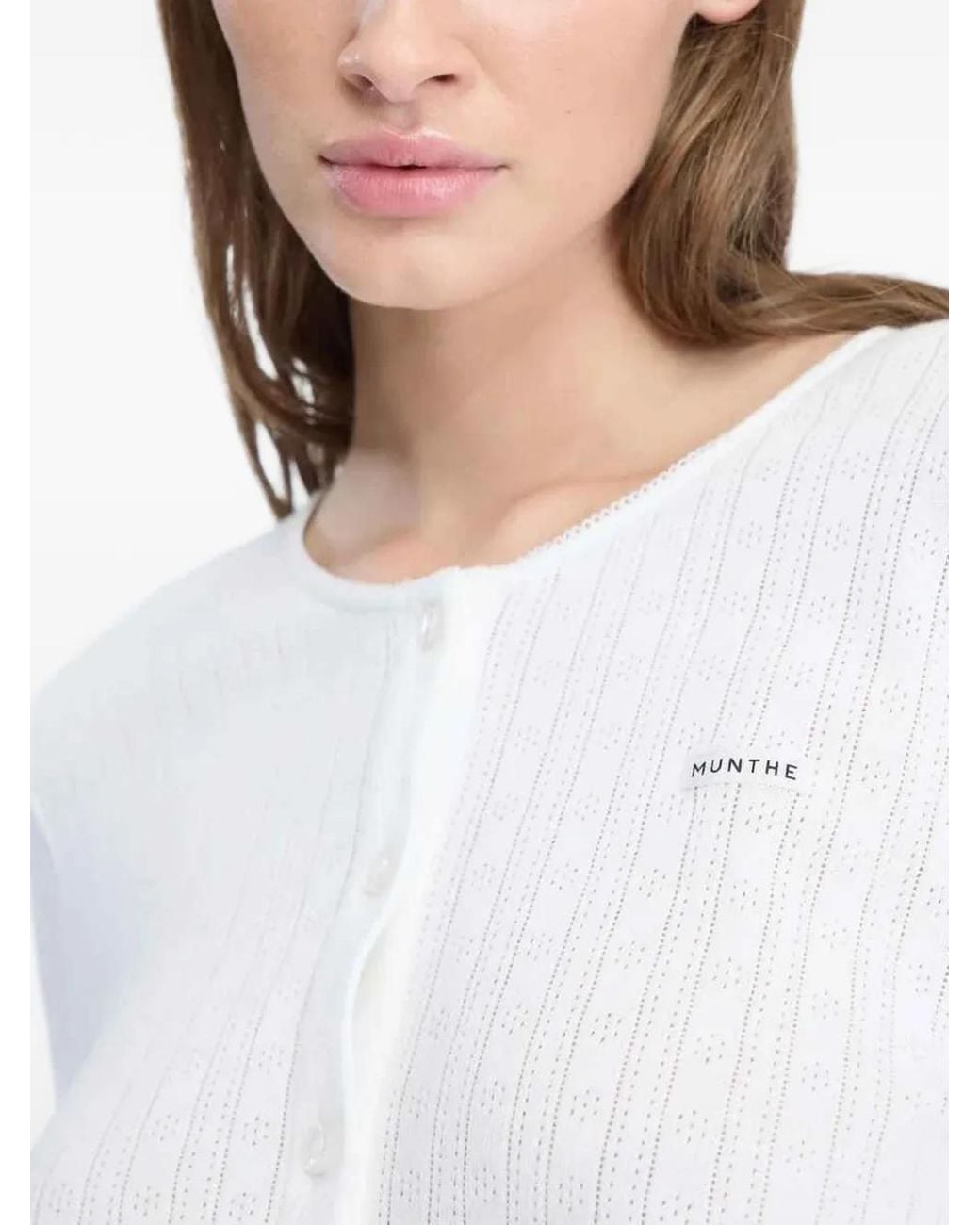 Munthe White Noelis Pointelle-Knit Cropped Cardigan