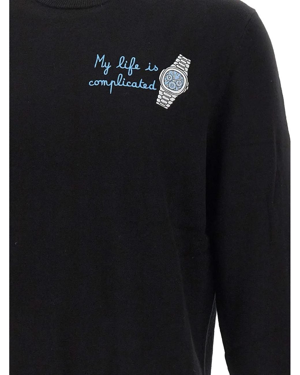 Mc2 Saint Barth Black Heron My Life Is Complicated Embroidered Crew-Neck Sweater for men